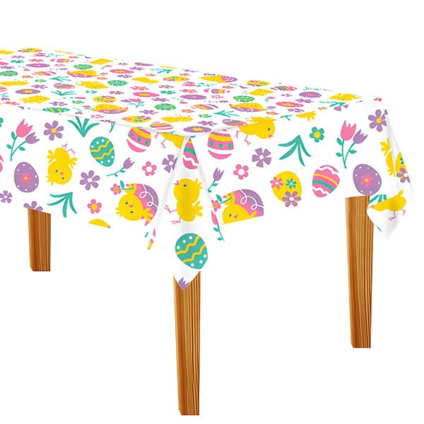 Påskeduk, påskepynt vaskbar duk, egg kylling PVC duk fest uttrekkbar, 274x137cm