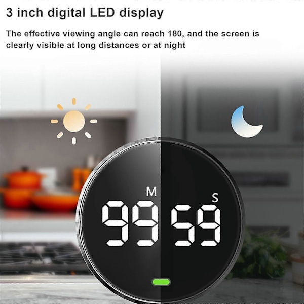 Digital LED Timer Manuell Nedtelling Vekkerklokke Magnetisk Stoppeklokke Dusjtimer