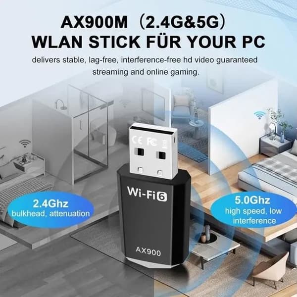 AX900 Dual-Band 2.4/5.8 GHz MU-MIMO WPA3 WiFi 6 USB-adapter for PC — Opptil 900 Mbps - LAN