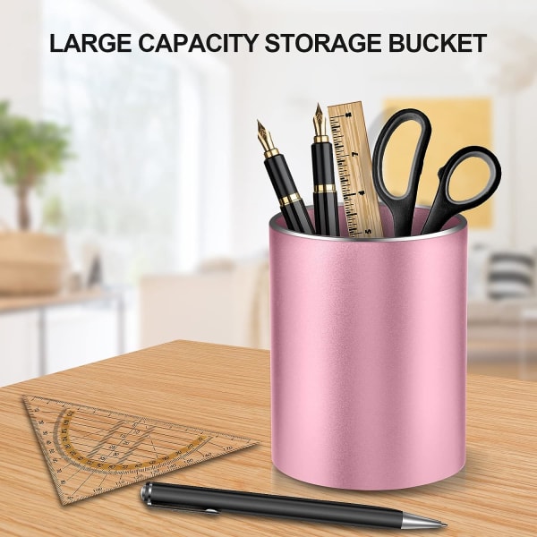 Pen holder blyantholder til skrivebord, metal blyantholder til skrivebord, makeup børsteholder, blyantkop, pennearrangør, 3,9×3,14 tommer (Pink)