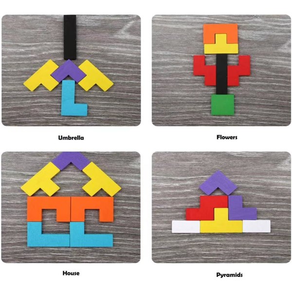 Trä Tetris Pussel, 40 st Trä Pusselspel, Barnens Intelligensleksak, Pusselbox Hjärnspel Byggsten Pedagogisk Present till Pojkar Flickor Barn