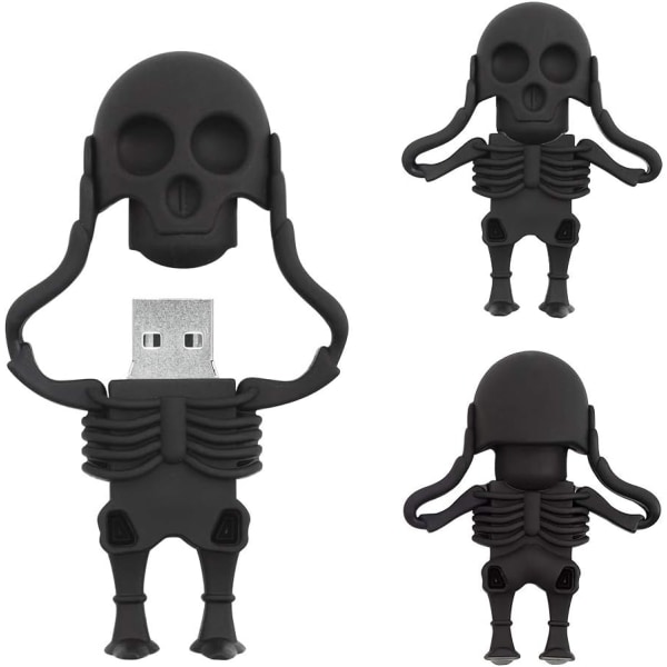 64 GB USB -minne Cartoon Skelettformat Memory Stick, Cool Thumb Drive Novelty Pen Drive Fantastiska presenter, svart