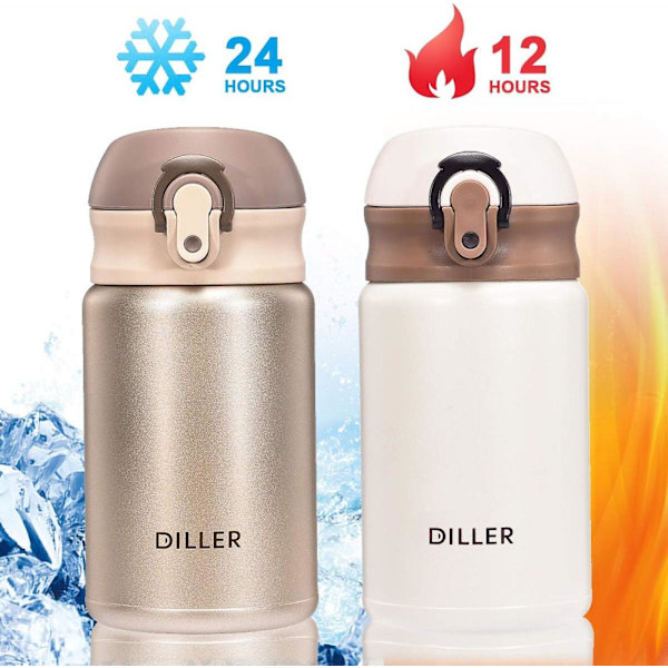 Termosflaska - 300ML Mini Isolerad Rostfri Flaska, Läcksäker Söt Vakuumflaska (Guld)