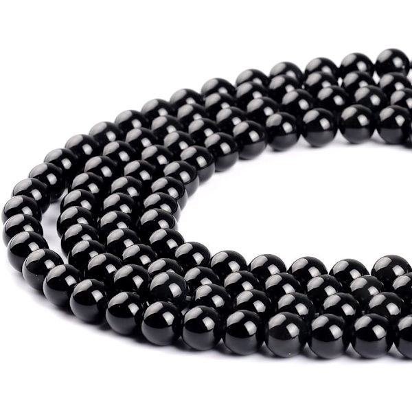 Sorte Obsidian Ædelsten Runde Perler Naturlige Sten Perler til Smykkefremstilling (8MM)