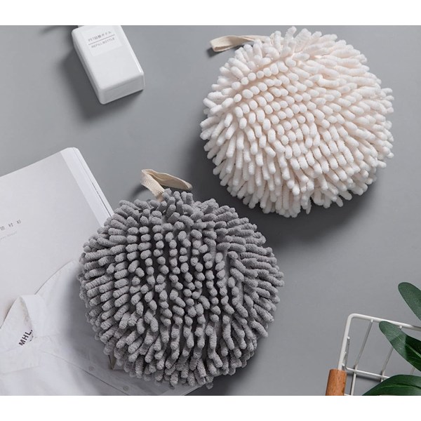 Fuzzy kuglehåndklædesæt med 2 hvide og grå - Tør din hånd med det samme bekvemt med dette kreative badehåndklædesæt dekorative håndklæder til badeværelset
