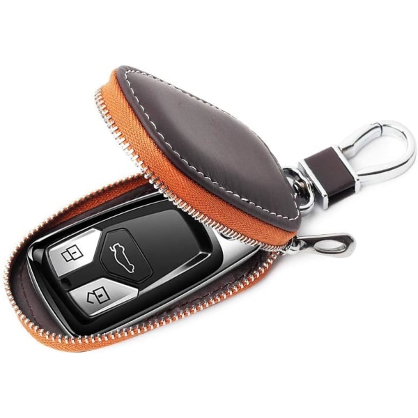 Bilnøkkelveske, Smart nøkkelholderbeskyttelse PU-skinn Bilnøkkelringveske Bil Smart nøkkelring Myntholder Autofjernkontroll nøkkelring lommebok (brun)