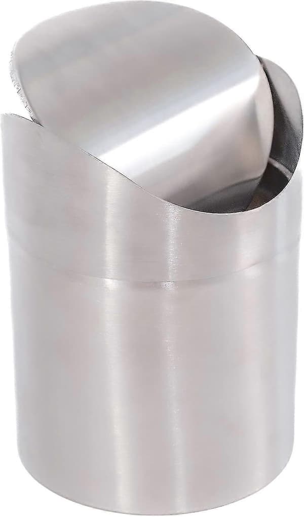 Mini Bänksoptunna | Borstat rostfritt stål, svinglock, silver 1,5 L | Köksbänk, sovrum, kontor, bordsoptunna