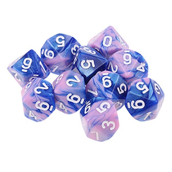 1 sæt 10-sidet D10 polyhedral terninger tal urskiver desktop bordspil Pxpf，farve, pink blå
