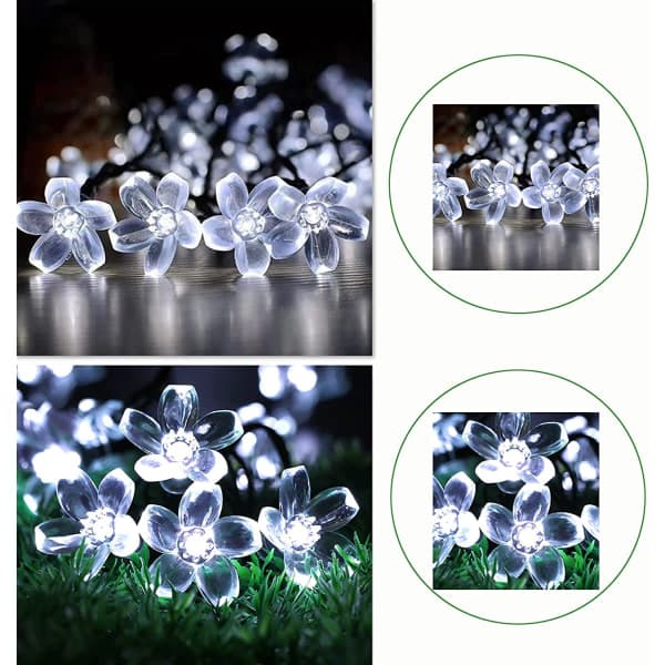 Solcellelampe kæde udendørs blomster, 7m 50 LED solcellelampe kæde