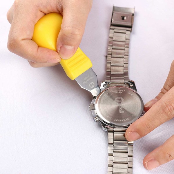 Skift batteri på ur - urkasseåbner - urværktøj til gul