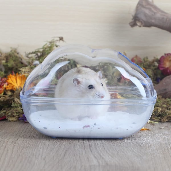 Hamster Sandbad Behållare Transparent Hamster Dammbad Kit Dvärg Toalett Set Bur Tillbehör för Smådjur, Gerbil, Syrisk Hamster (Blå, Medium)