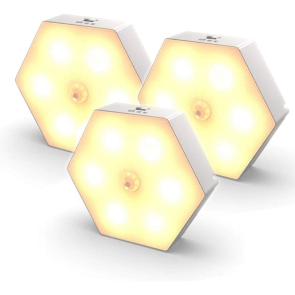 Liiketunnistimella varustettu yövalo [3-pakkauksessa] sekä kytkettävä LED-yövalo, LED-yövalo, langaton LED-valo.