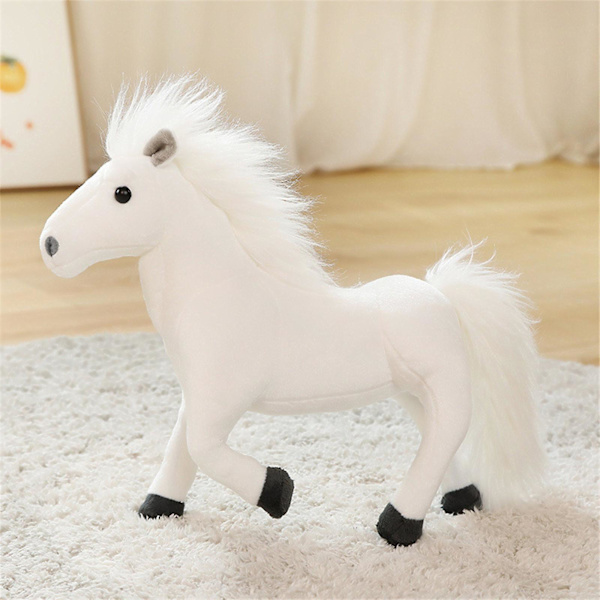 Simuleret Hest Dukke Plyslegetøj Hvid Hest Brun Hest Julegave Sofa Møbel Dekoration White