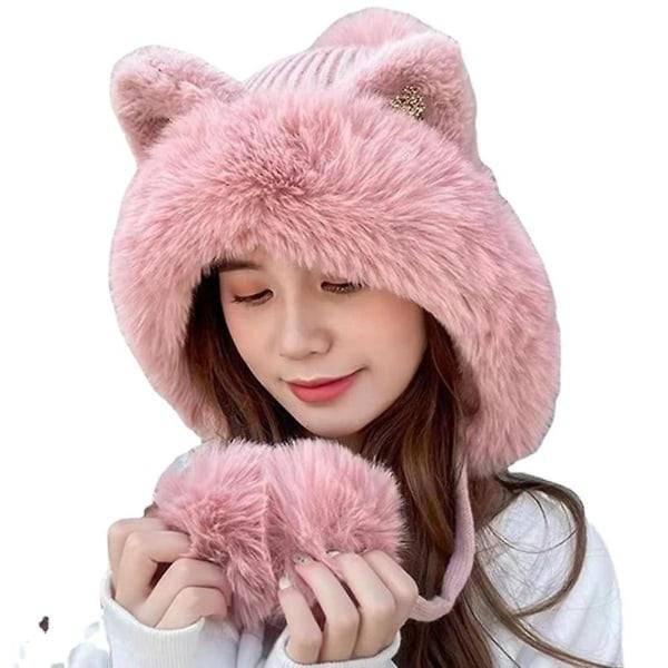Söt Kattöron Vintermössa med Flufffodrad Vindtät (En, Grå)