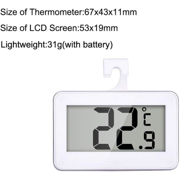 Køleskabs termometer, 2-pak LCD digitalt køleskab fryser termometer monitor med ophængningskrog og udtrækkeligt stativ