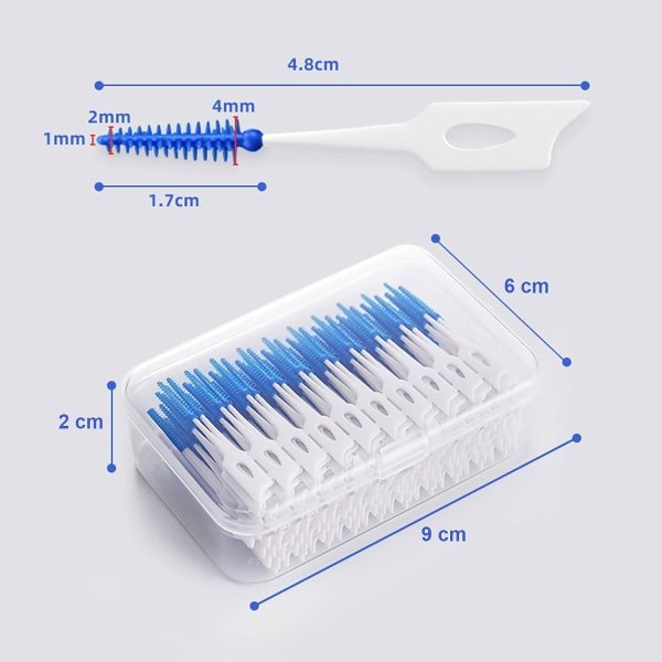 200 styks mellemrumsbørster, tandtrådstænger til dobbelt brug, tandtandstik i silikone, tandbørste, bærbar tandrens (blå)
