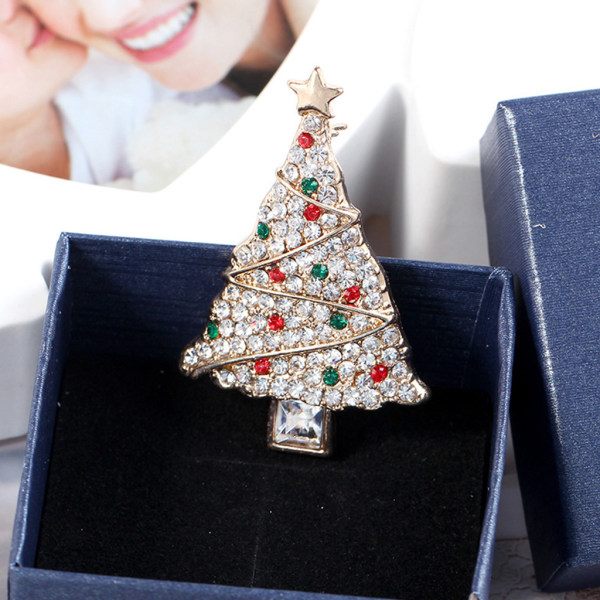 Smycken för Rhinestone Julgran Brosch Legering Lapel Nål Sjal Klämma Julgåva