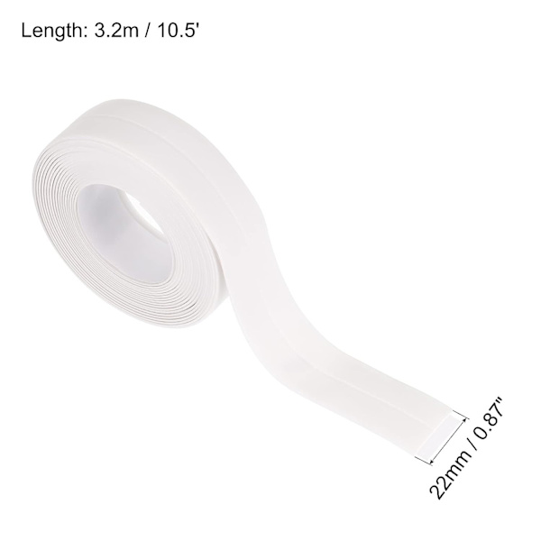 Vandtæt fugemasse strimmel tape selvklæbende 0,87\"B x 10,5'L PVC forseglingstape til køkken badeværelse hvid