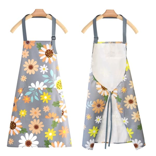 Vattentäta köksförkläden, 2-pack blommiga förkläden med fickor