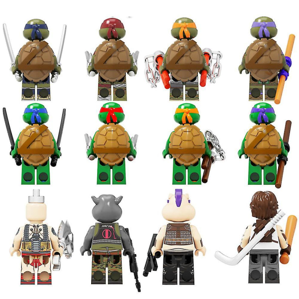 12 stk Teenage Mutant Ninja Turtles-serien Raphael Leonardo Michaelangelo Donatello Minifigur Minimontert byggekloss leketøy Barnegave