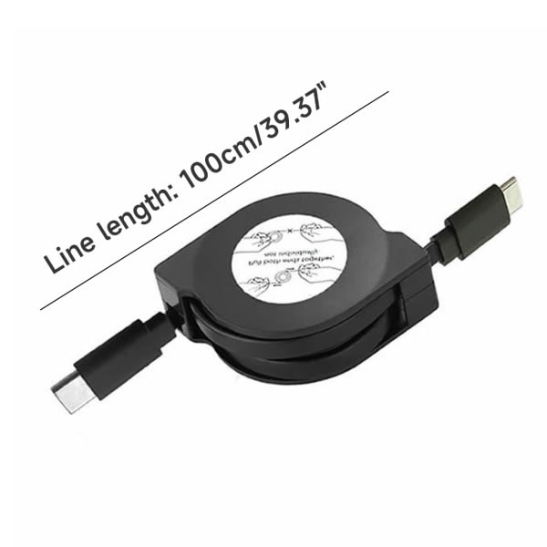 PD 60W USB C Retractable Data Cable, för Macbook Snabbladdningskabel för Typ C Mobiltelefon Switch