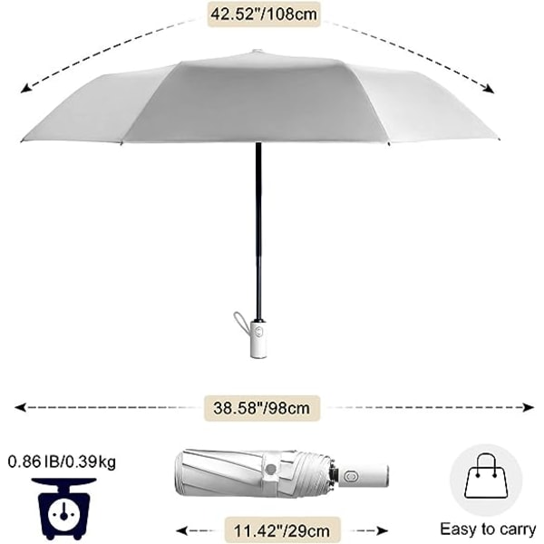 Solparaply Kompakt sammenklappelig rejseparaply automatisk åben og luk for vindtæt, regntæt og UV-beskyttelse Parasol med sort anti-UV-belægning