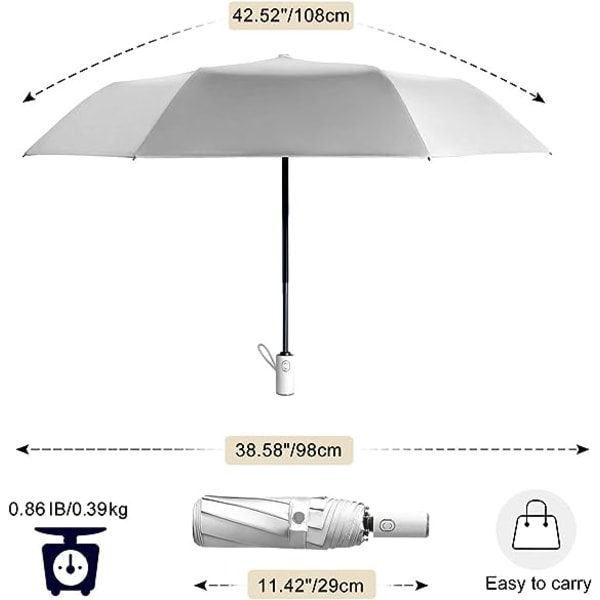 Solparaply Kompakt sammenleggbar reiseparaply automatisk åpnes og lukkes for vindtett, regntett og UV-beskyttelse Parasoll med svart anti-UV-belegg