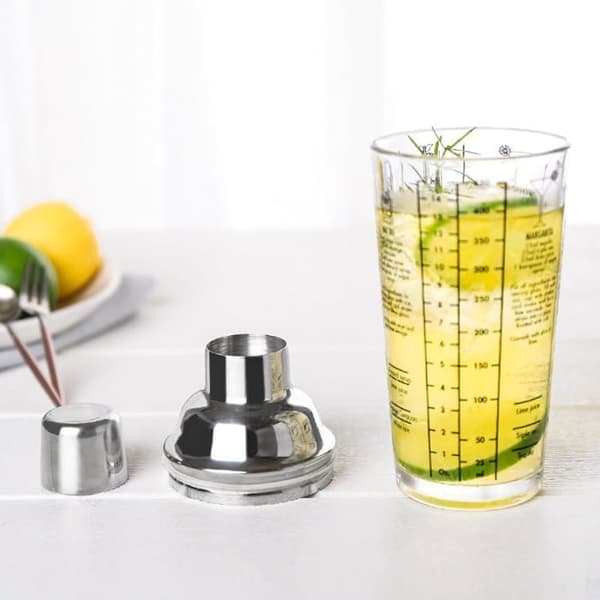 Shaker cocktailshaker - 400 ml - Rostfritt stål och glas - Läckagesäkert lock - Ergonomisk