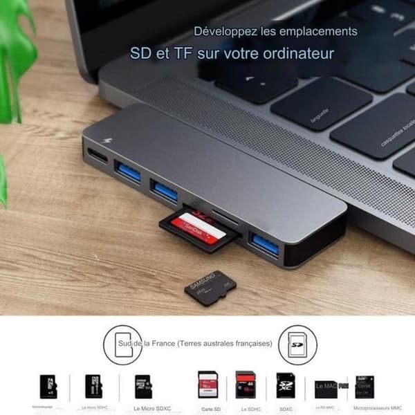USB-C til HDMI 4K-hub, SD- og Micro SD-kortleser, 2 x USB 3.0, aluminiumadapter for MacBook Pro, ny MacBook