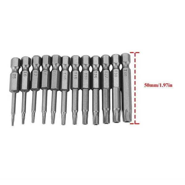 Skrutrekkerbits 12 stk 50 mm hule magnetiske Torx-hode elektriske skrutrekkerbits