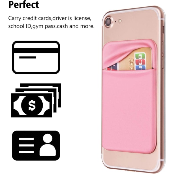 Mobillomme Selvklebende kortholder Stick On Wallet Sleeve med selvklebende kort-ID Kredittkort ATM-kortholder for 2 pakker (rosa)