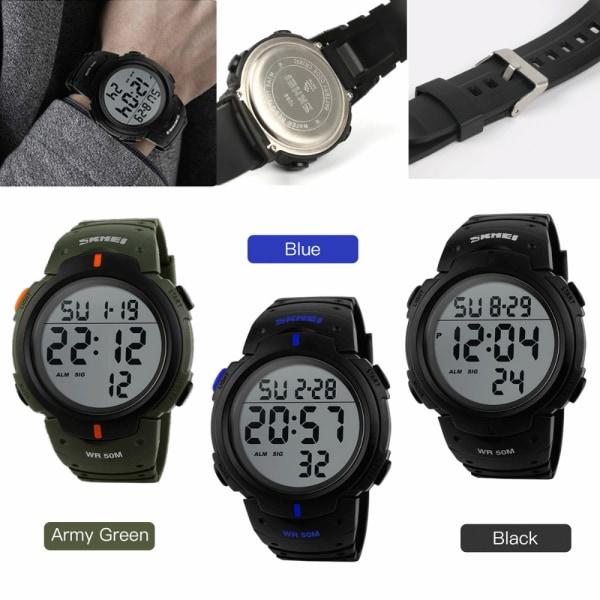 Herreklokker Sportsklokker LED Digitalklokke Army Green