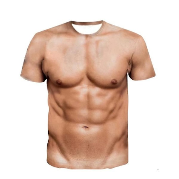 T-shirt med tryck av falska magmuskler, bröst och åtta magmuskler, konstiga leggings, kroppströja för män M