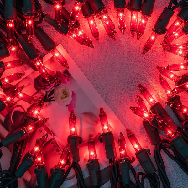 Röda julgransljus med grön kabel 20 meter 200 lampor UL-certifierade