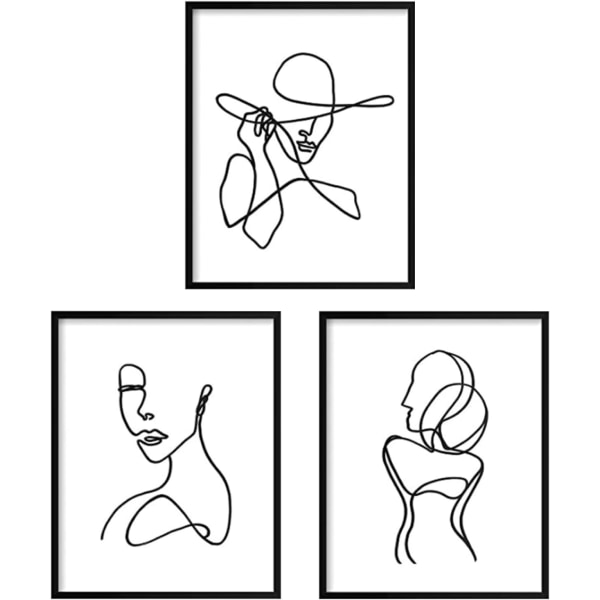 3 kpl juliste Minimalistiset Line Art -vedokset Abstrakti viivaseinäkuva Taidejuliste Vedenpitävä Musta Valkoinen Kasvopiirustus Maalaukset Kuva - Kehyksetön