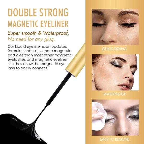 10 par magnetiske øjenvipper Eyeliner Liquid & Pincet Sæt