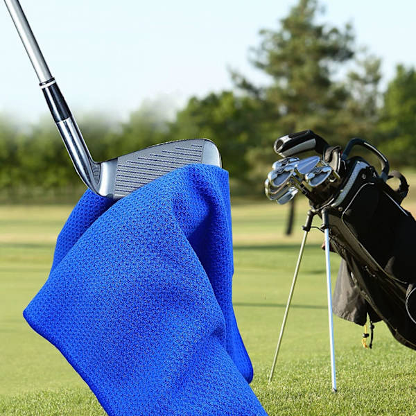 Golfhanddukar Våffel för golfväskor med klämma 24\"X16\", Tri-fold handduk Mikrofiber Hook Loop för män Kvinnor Klubbrengöring Groove Cleaner (Blå handduk-1 förpackning)