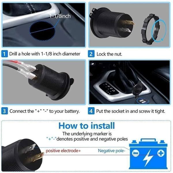 Billader USB Hurtiglading QC 3.0 Dobbel Port Vanntett Adapter 36W Rask Lading med Digital Voltmeter