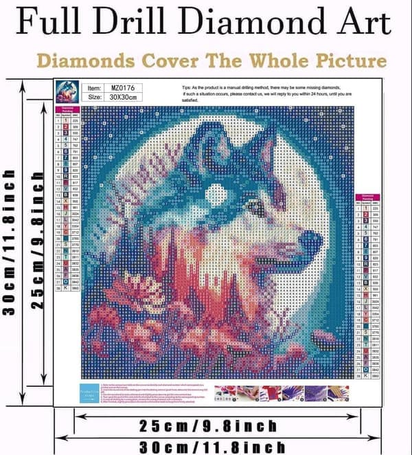 Varg Diamantmålning Måne - 5D Naturskön Vargporträtt DIY Kit 30x30 cm Väggkonst