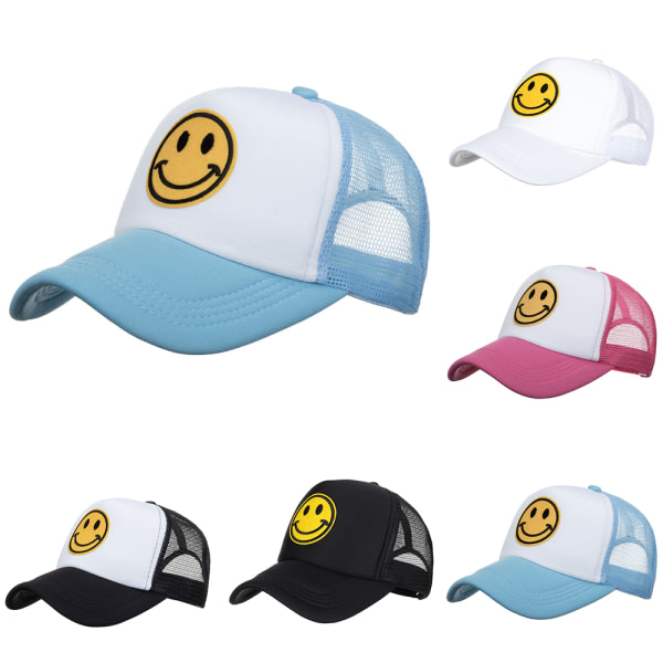 Mænd Kvinder Smil Ansigt Mesh Baseball Cap Justerbar Snapback Sport Peaked Sol Hat Blue White