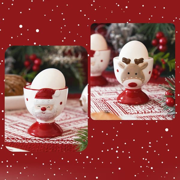 Set med 2 keramiska juläggkoppar, söt älg- och jultomtedesign, 100% ny