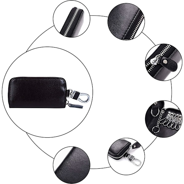 Nyckelplånbok, Nyckelhållare Plånbok, Nyckelkedja Plånbok, Fashionabelt Läder Bilnyckel Kort Plånbok Hållare, Multifunktionell Dragkedja Nyckelfodral Plånbok med 6 Krokar