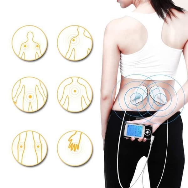 E TENS Elektrostimulator för smärtlindring och EMS muskelstimulering - 16 massageprogram + 8 uppladdningsbara elektroder