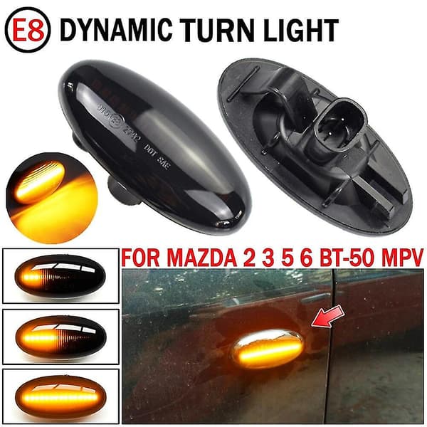 2x Til Mazda 2 3 5 6 Bt-50 Mpv 2004 2005 2006 Led Dynamisk Blinklys Sidemarkeringslys Sekventiel Blinker Lampe Banmo 2PCS Dynamic Crystal
