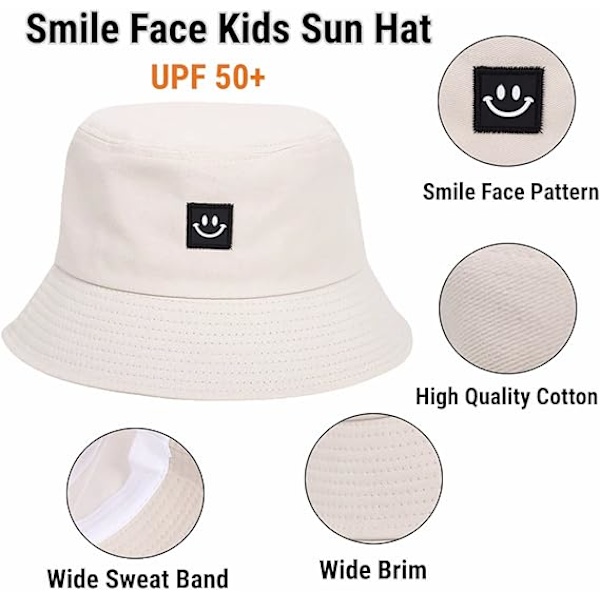 Barn Smile Face Solhatt, UPF 50+ Småbarn Pojkar Flickor Sommar Hinkhatt Bred Brätte Unisex Strandhattar Mössor för 2-8 År