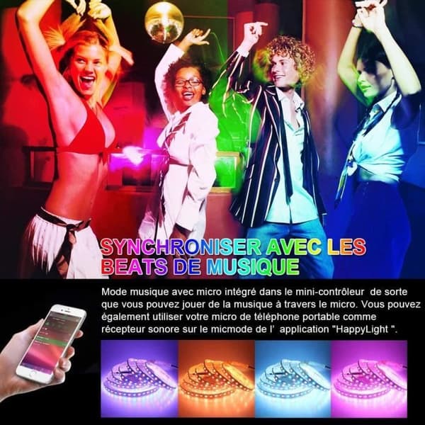 Ruban 5m Bluetooth LED TV RGB USB-list med app, LED-bakgrundsbelysning, synkroniseras med musikrytm