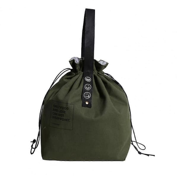 Isolerad Bento-väska Justerbar Bred Öppning Canvas Dragskodesign Lunchväska[PB] Green