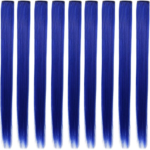 9PCS 21\" Fargede Clip-in Hårextensions Blå Hårextensions Clip-in Jenter Blå Hårclips Hårextensions for Kvinnefest Høydepunkter (Blå)