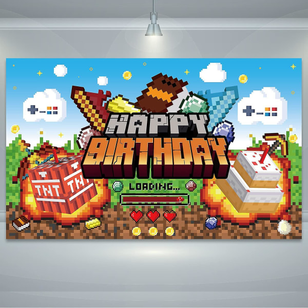 Pixel Festartikler Tillykke med fødselsdagen Banner Baggrund Stor Fotografi Baggrund For gamer Fotografi Drenge Voksne Fødselsdagsfest Dekorationer Dekorationer