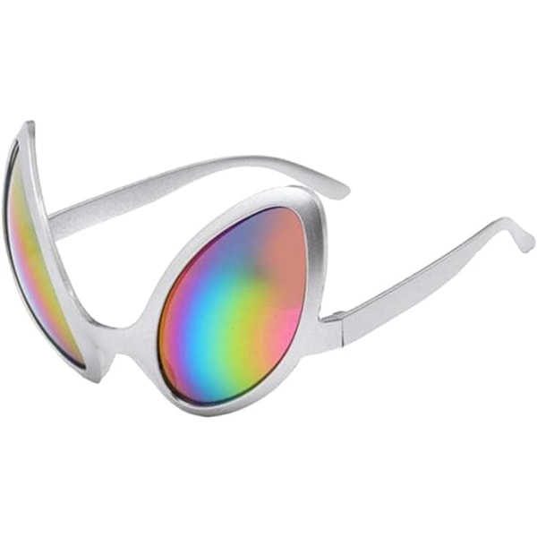 Möt Alien Glasses Fancy Solglasögon Spegel Bug Glasögon-Silver Ram Färgglad lins